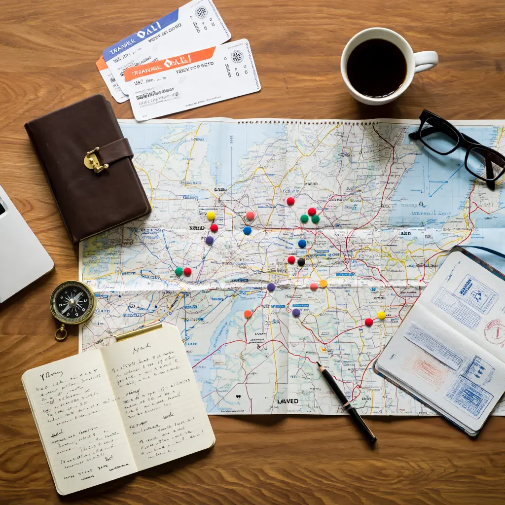 Detailed travel itinerary with map and planning notes